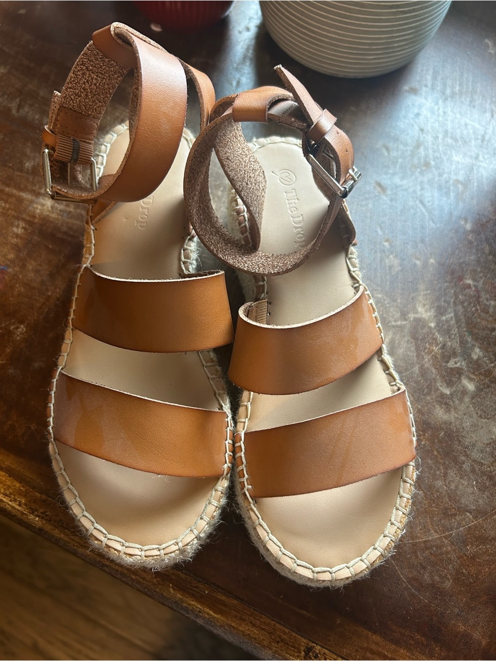 Women's Tan Strappy Espadrille Sandals - Leather- Ankle Buckle